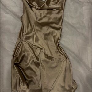 Satin Champagne Gold Asymmetrical Mini Dress - NWT